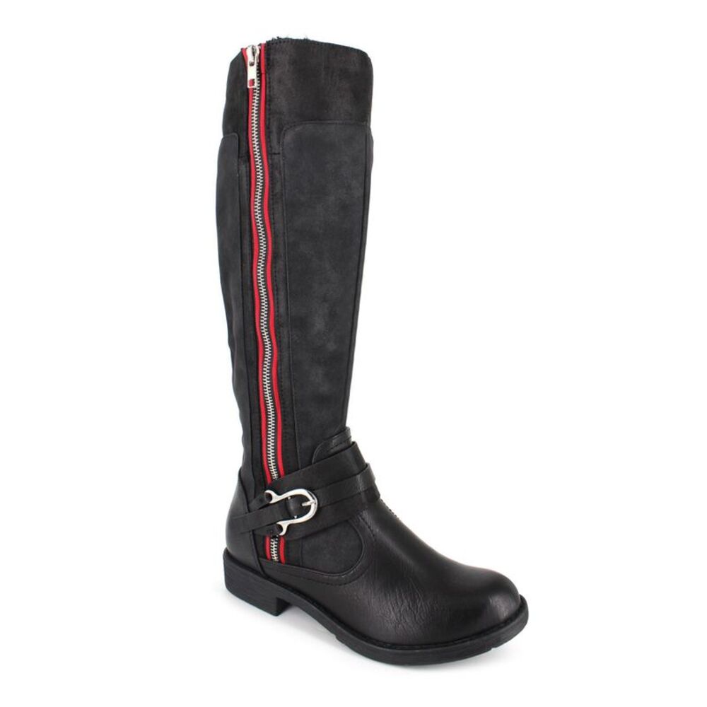 ZIGI SOHO Womens Black Faux Firm Trim Stripes Stephany Block Heel Riding Boot 7